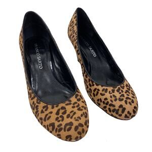Franco Sarto Zeus Wedge Heels Animal Print Leopard Calf Hair Pumps Womens 8M
